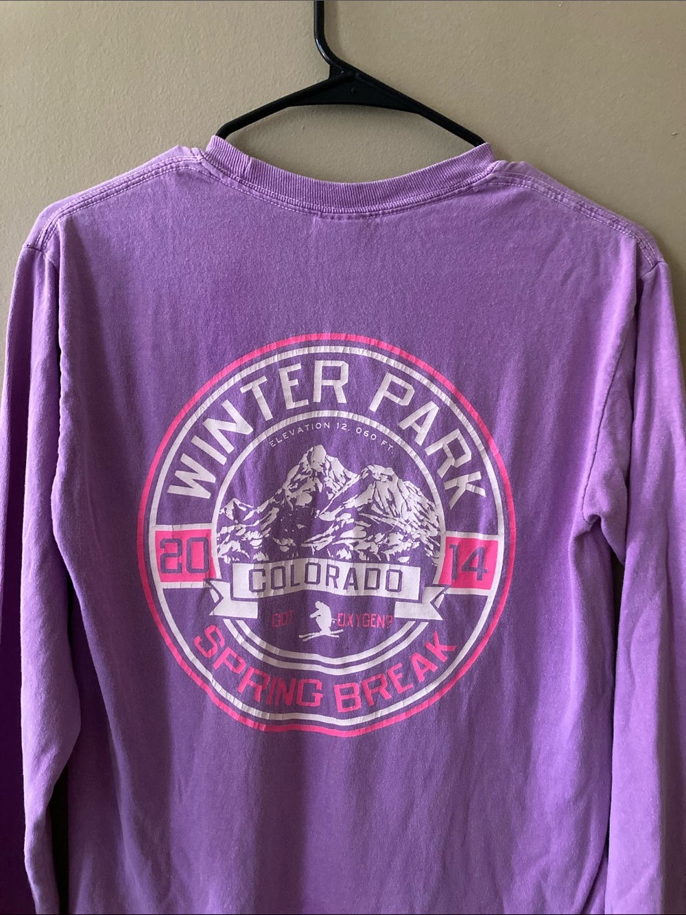 2014 Winter Park Colorado Spring Break Long Sleeve Tee shirt Purple Pink
